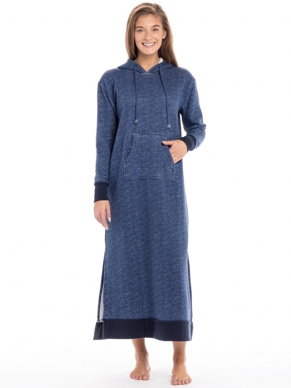 Alexander Del Rossa Long Fleece Pullover with Hood & Pocket